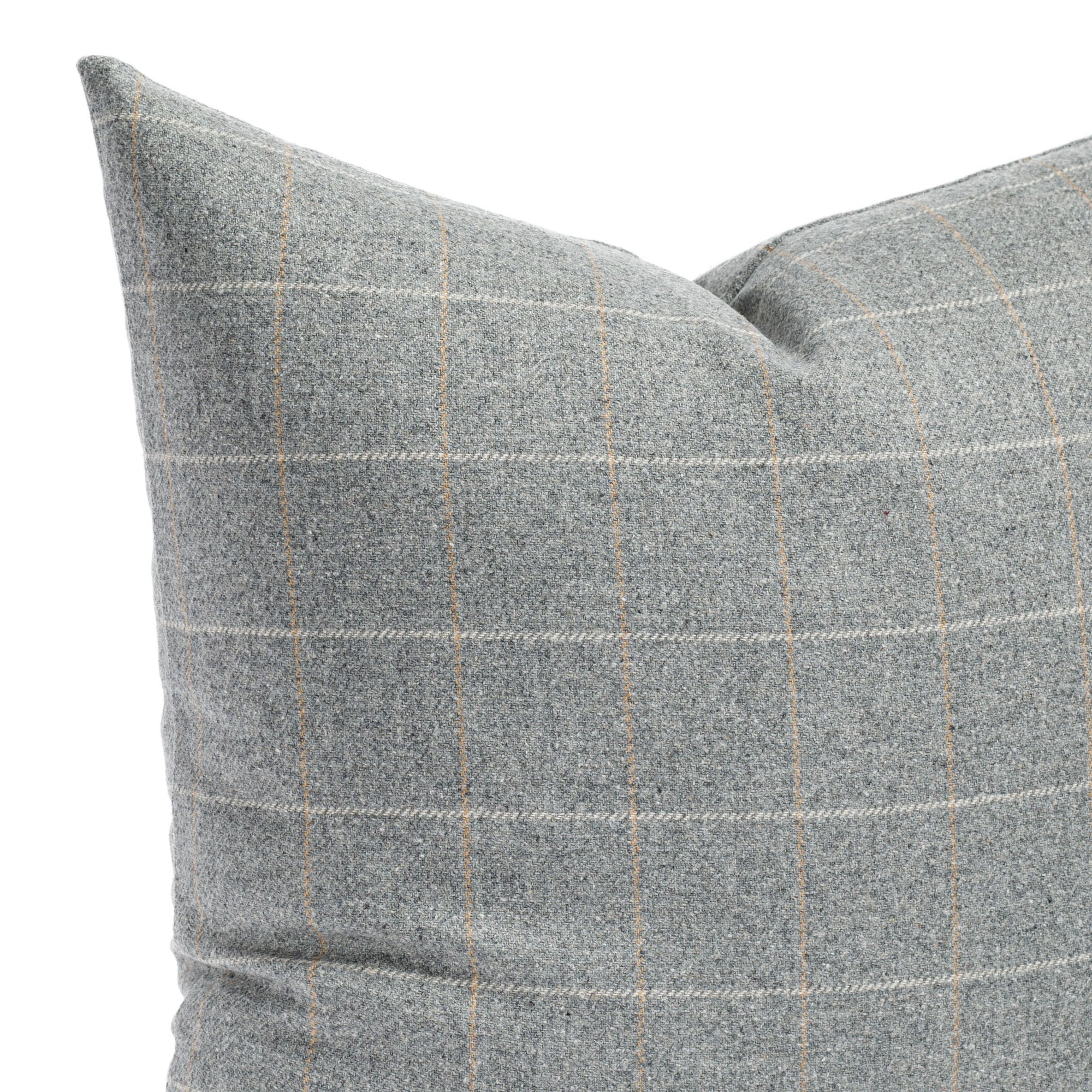 a heather gray windowpane check throw pillow: close up view