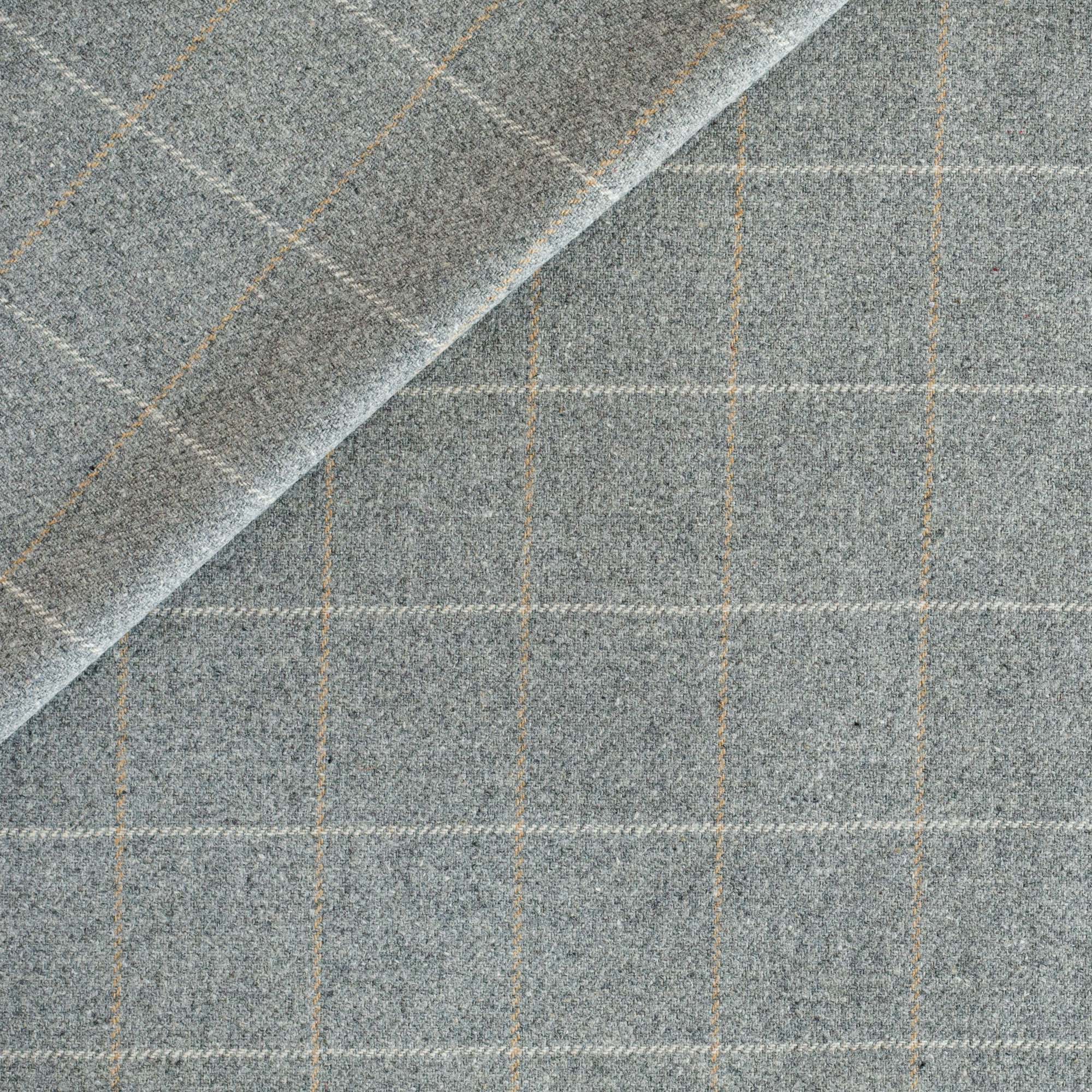 a heather gray, cream and beige windowpane check home decor fabric