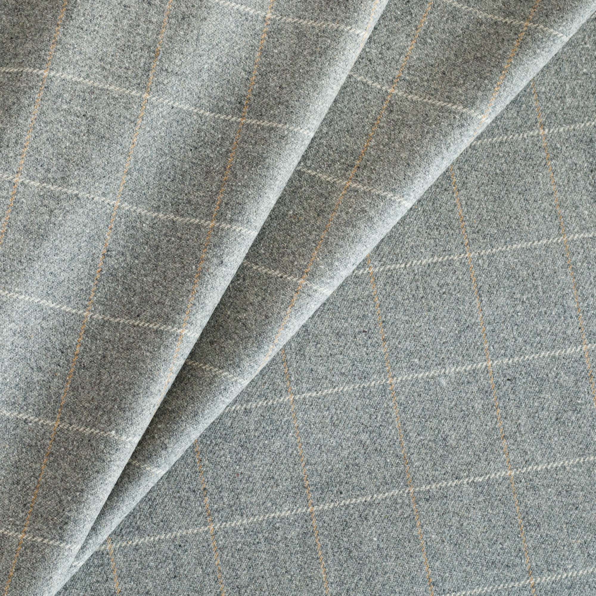 Addison Plaid Flagstone fabric, a heather gray windowpane check wool blend home decor fabric from Tonic Living