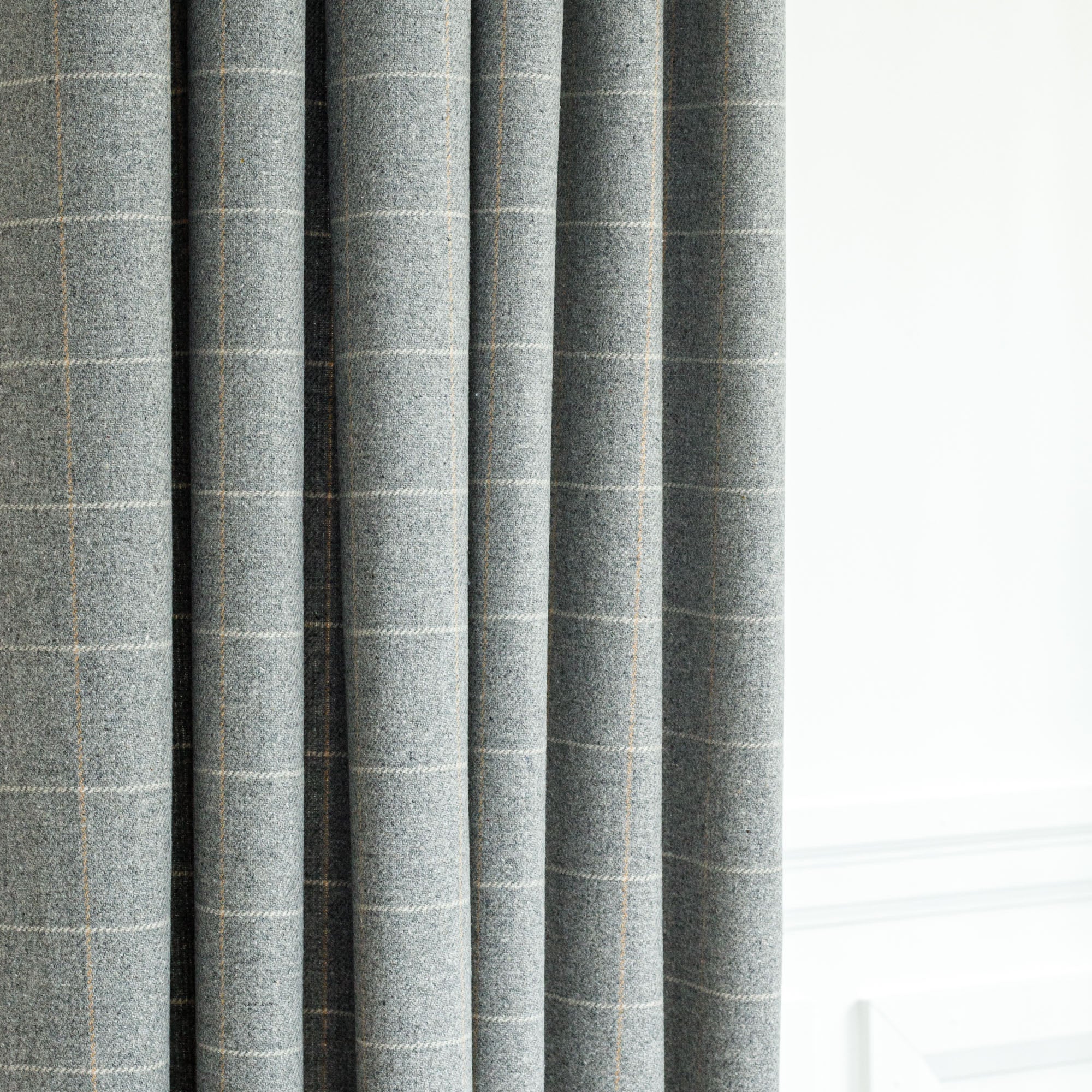 a heather gray windowpane check drapery fabric