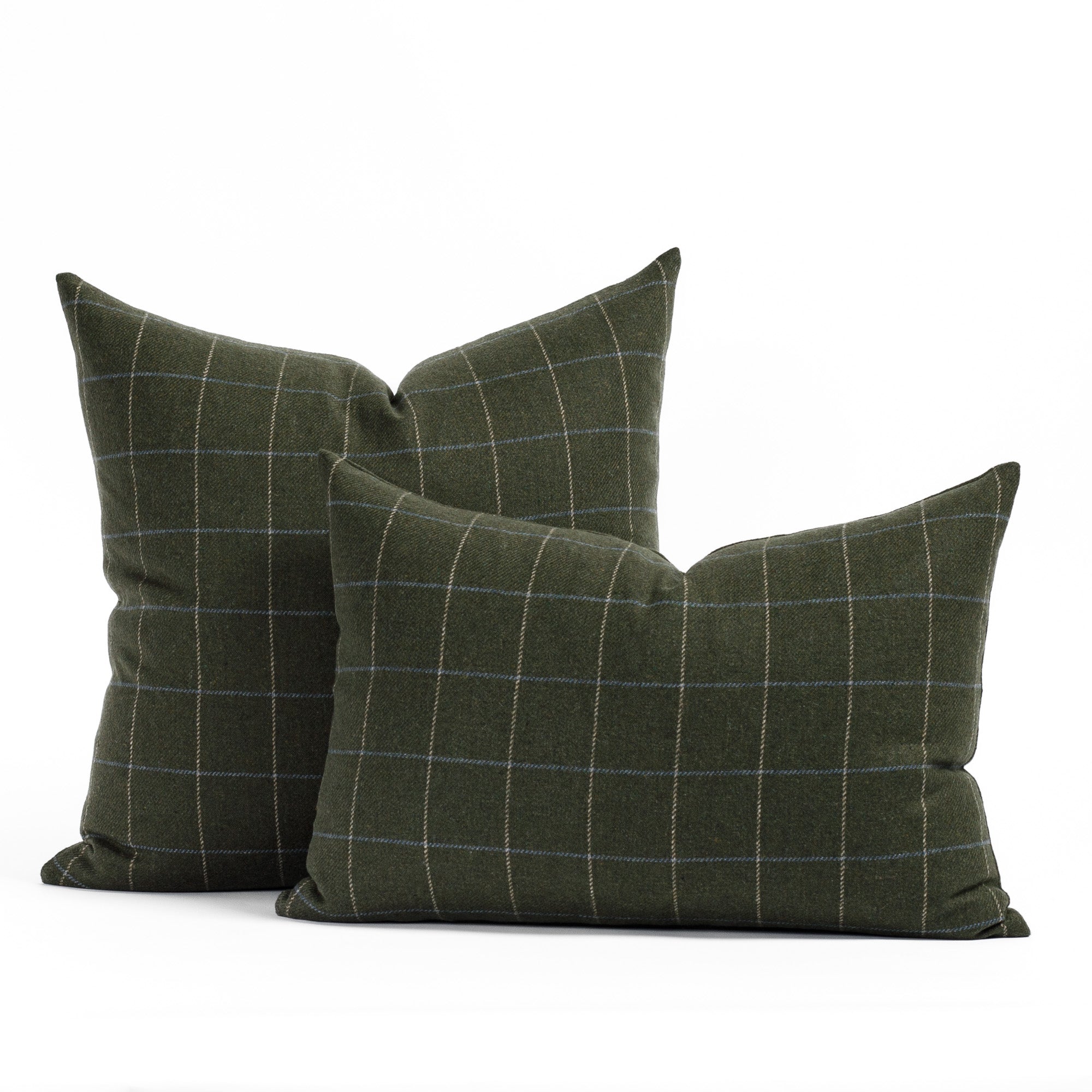 Addison Plaid Moss green windowpane check patterned pillows in two sizes from Tonic Living