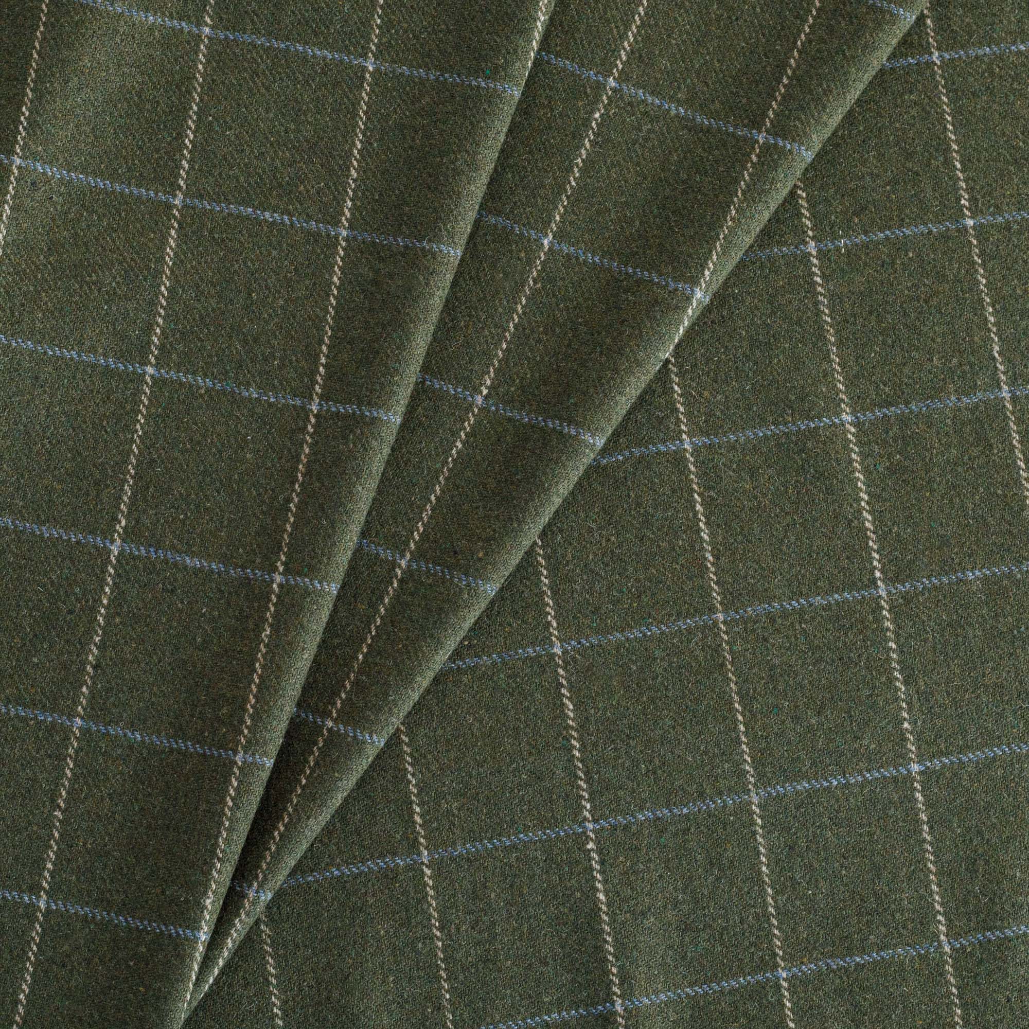 Addison Plaid Fabric Moss, a green windowpane check, wool blend home decor fabric from Tonic Living