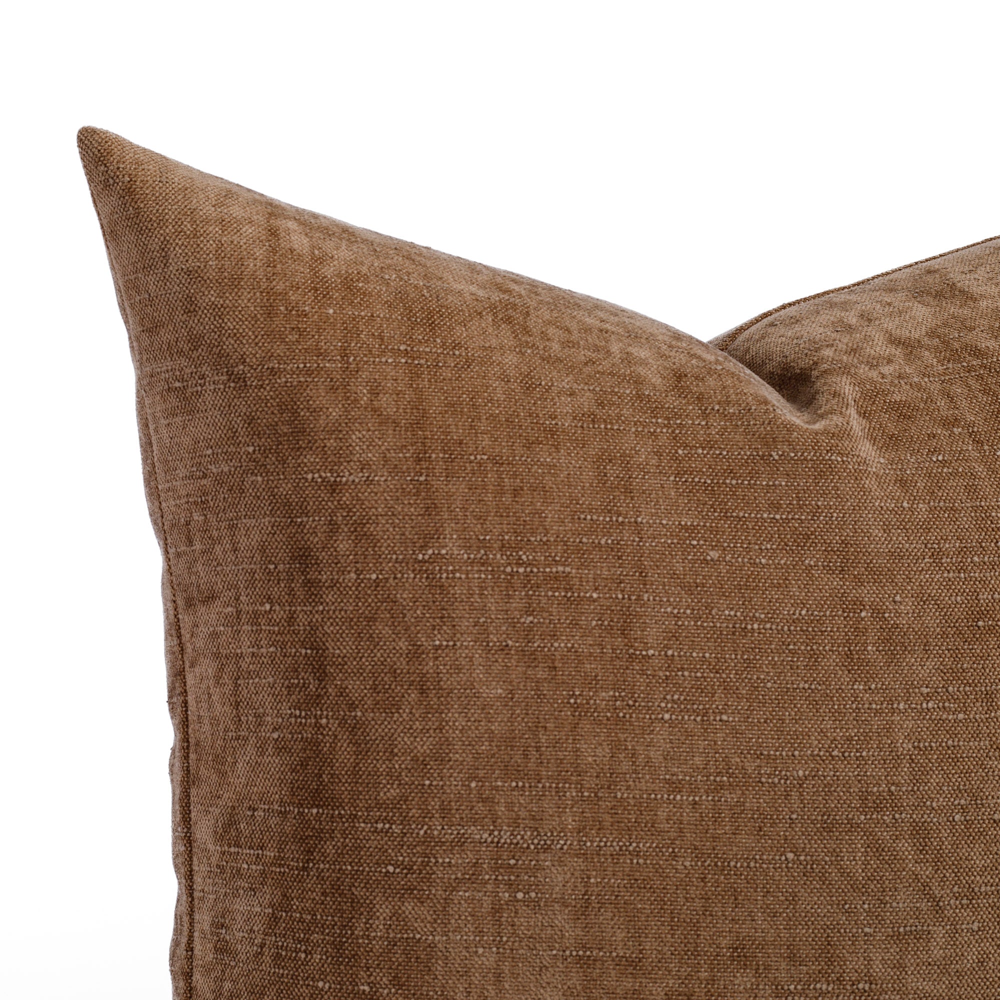 a cinnamon brown chenille throw pillow: close up view