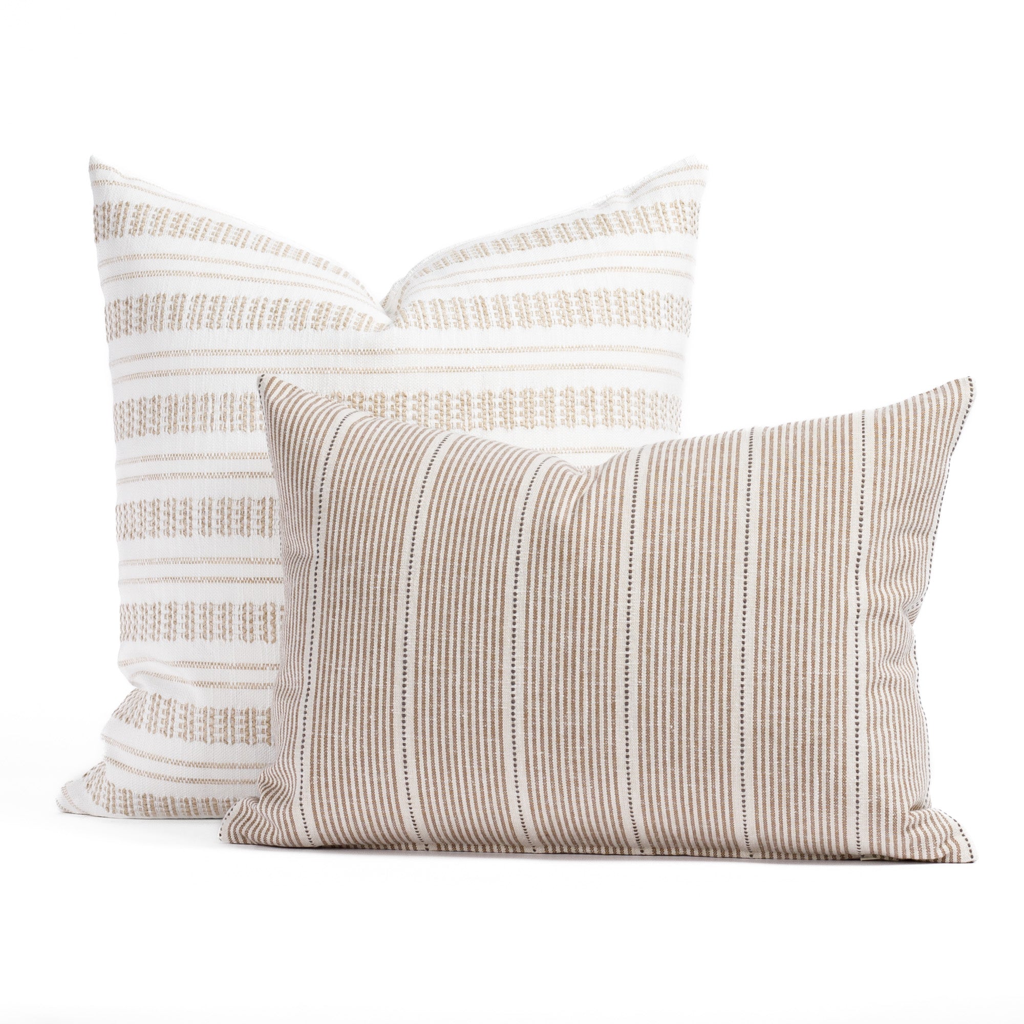 briar wheat and Harper stripe coffee throw pillows