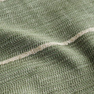 a leafy green with chunky wheat colored horizontal stripe upholstery fabric : close up view