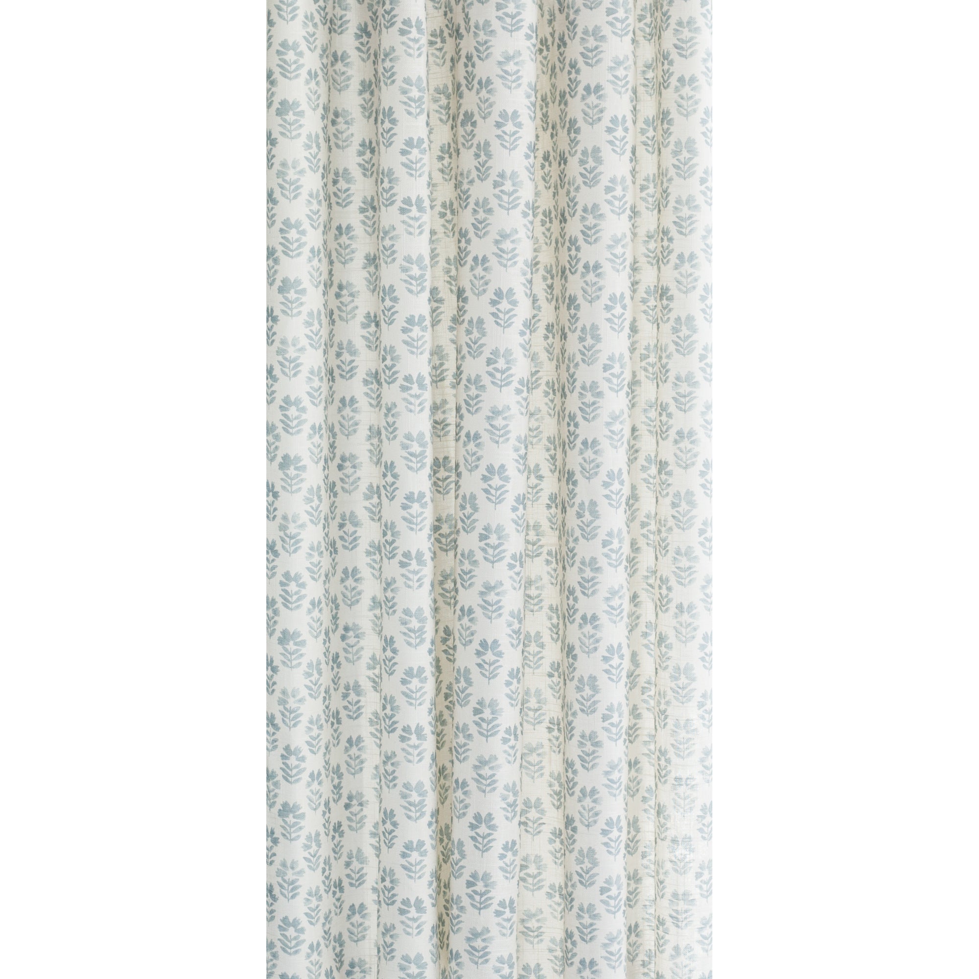 Blue and white floral print curtain fabric from Tonic Living, which fits Modern Farmhouse, Cottagecore and Coastal home decor styles.