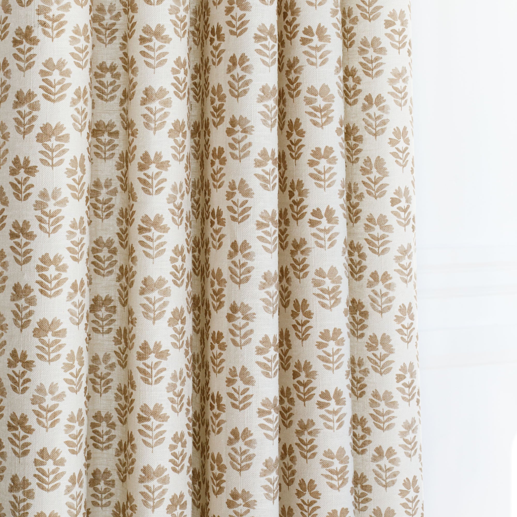 an oatmeal floral block-print  drapery fabric from Tonic Living