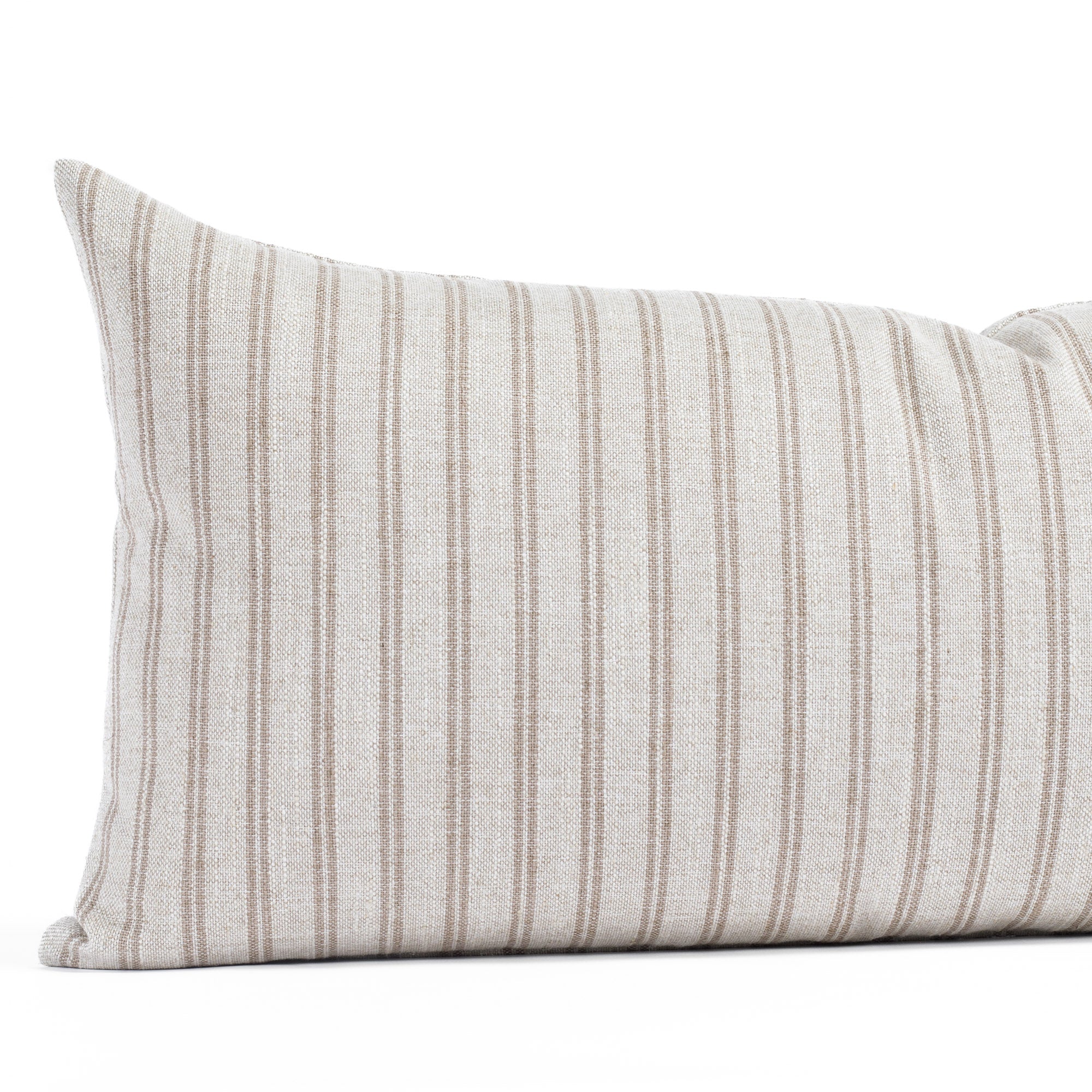 a cream and brown stripe extra long lumbar pillow : close up view