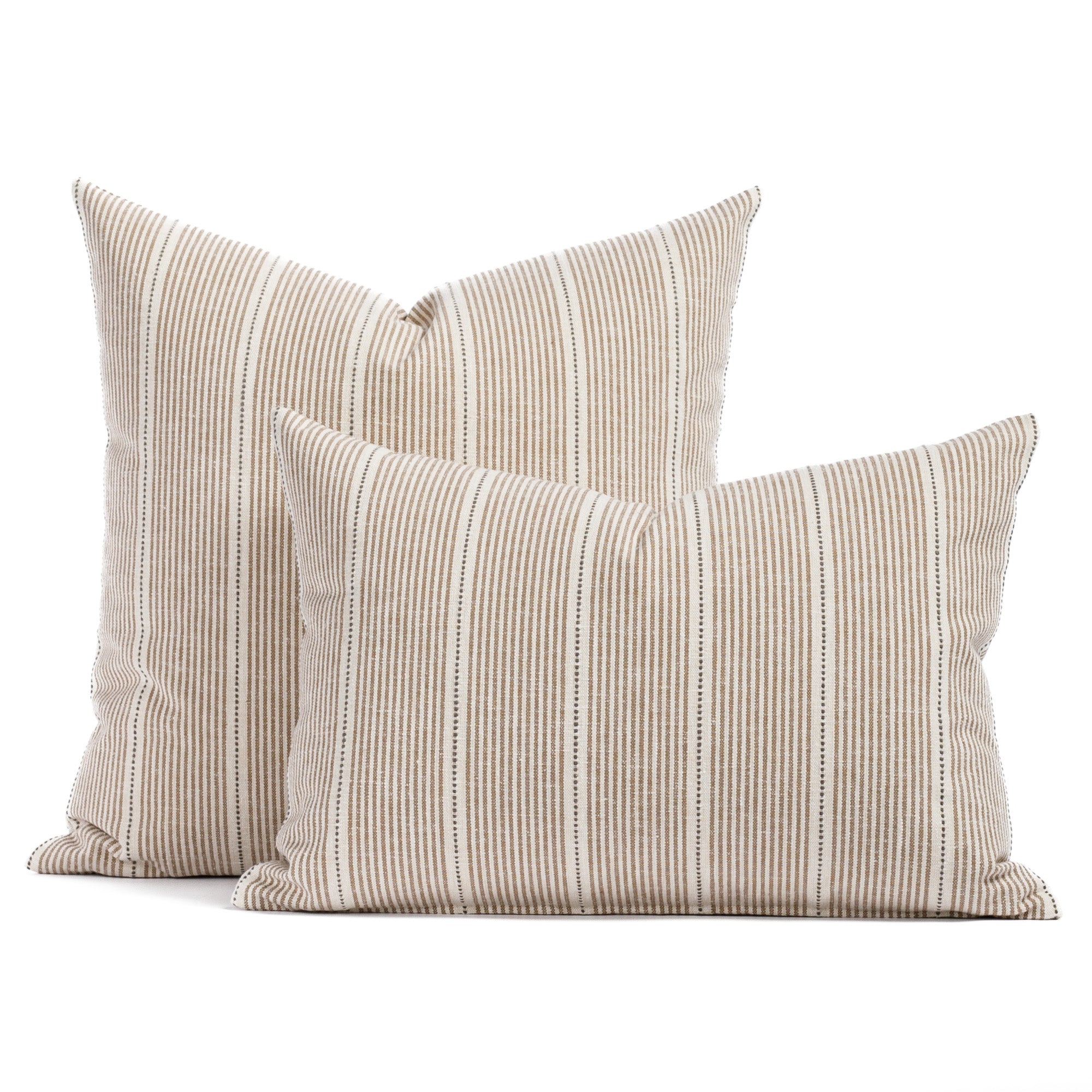 Harper Stripe Coffee throw pillows in 20x20 and 14x20 sizes