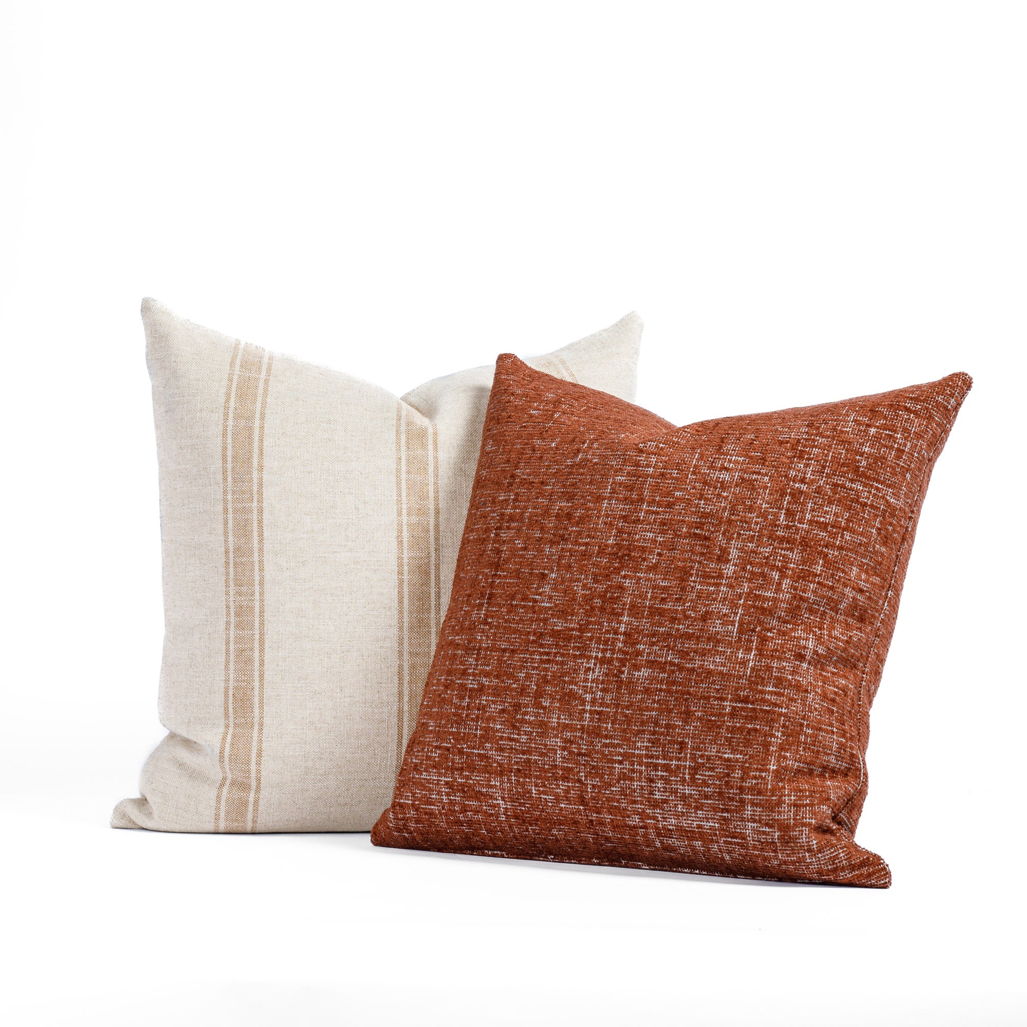 earthy rust red pillow combo : Otis 20x20 Rust Pillow and Theo 22x22 Rust Pillow