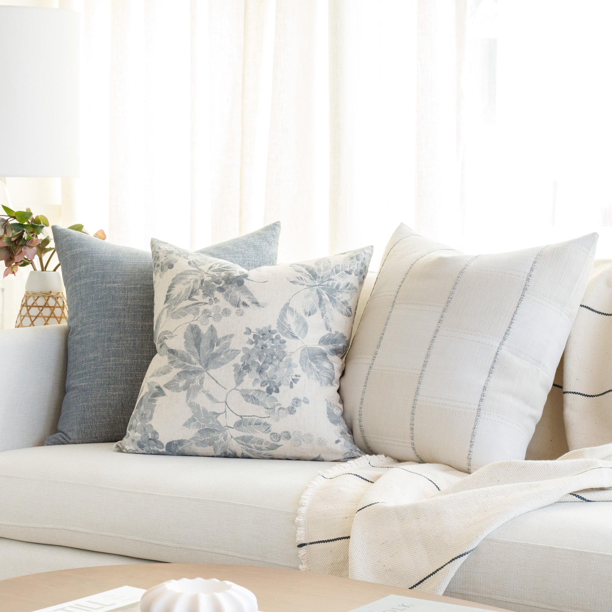Indigo pillows in living room sale