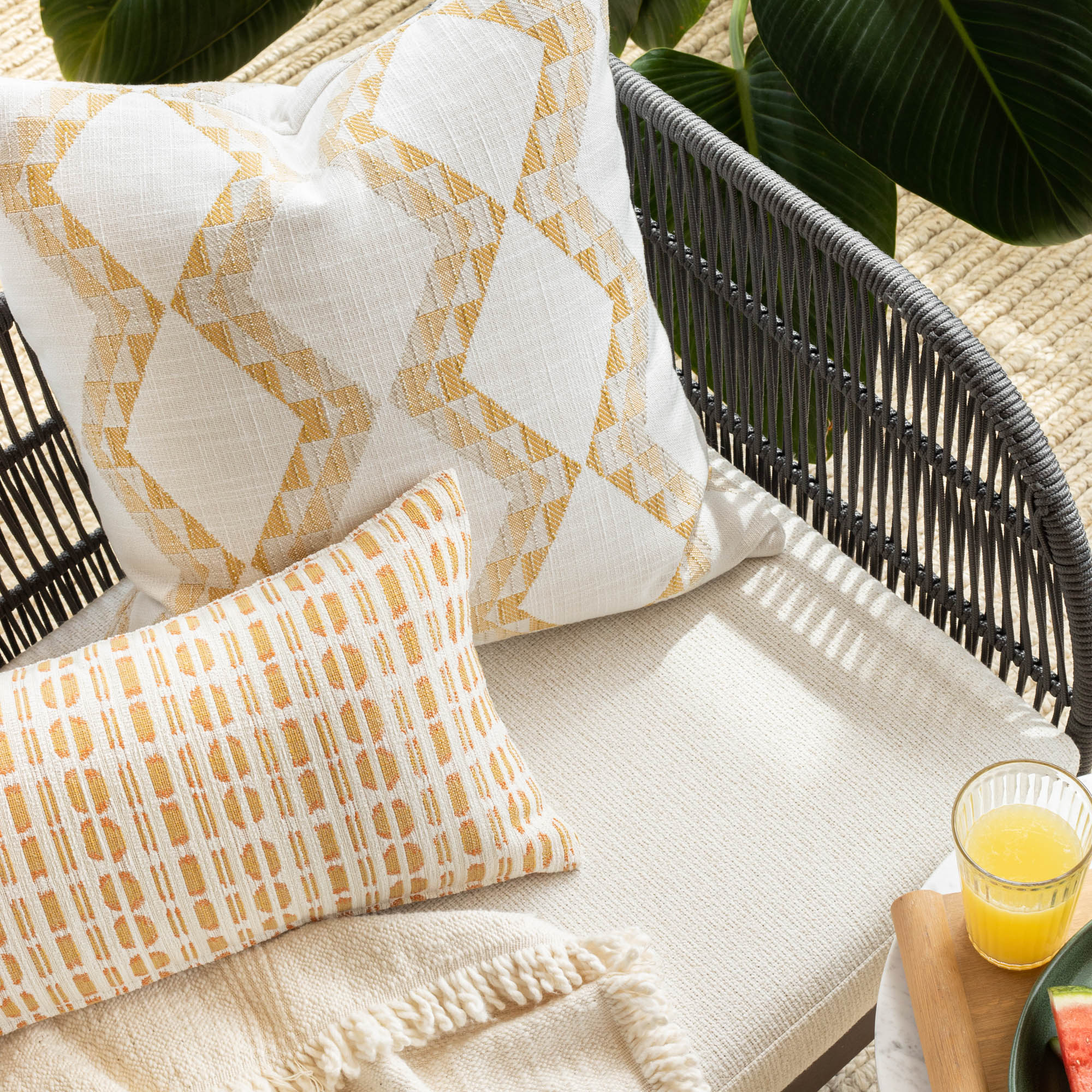 Outdoor Vignette : sunny indoor outdoor pillows from Tonic Living