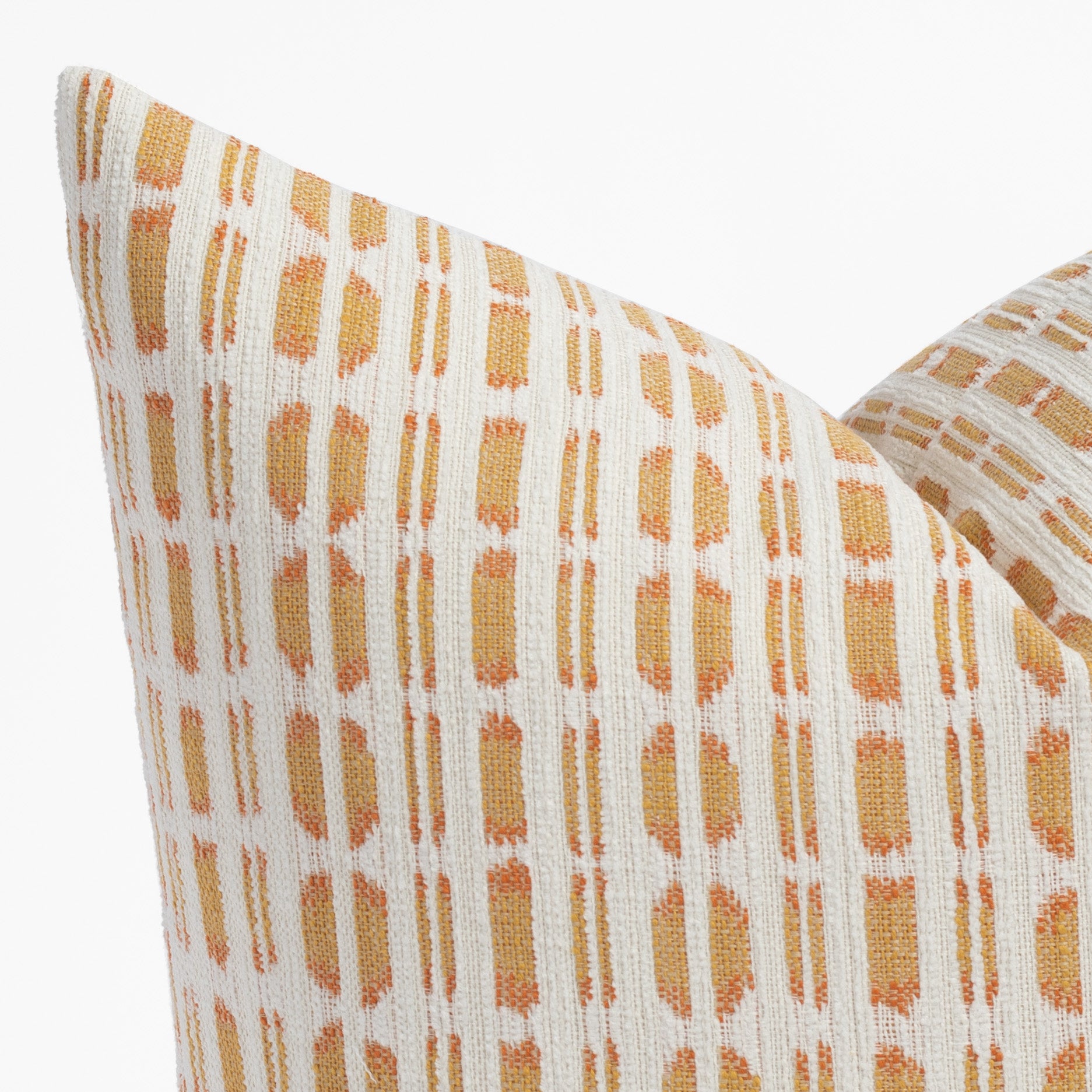 Calima yellow, tangerine and white small ikat patterned indoor outdoor pillow : view 2