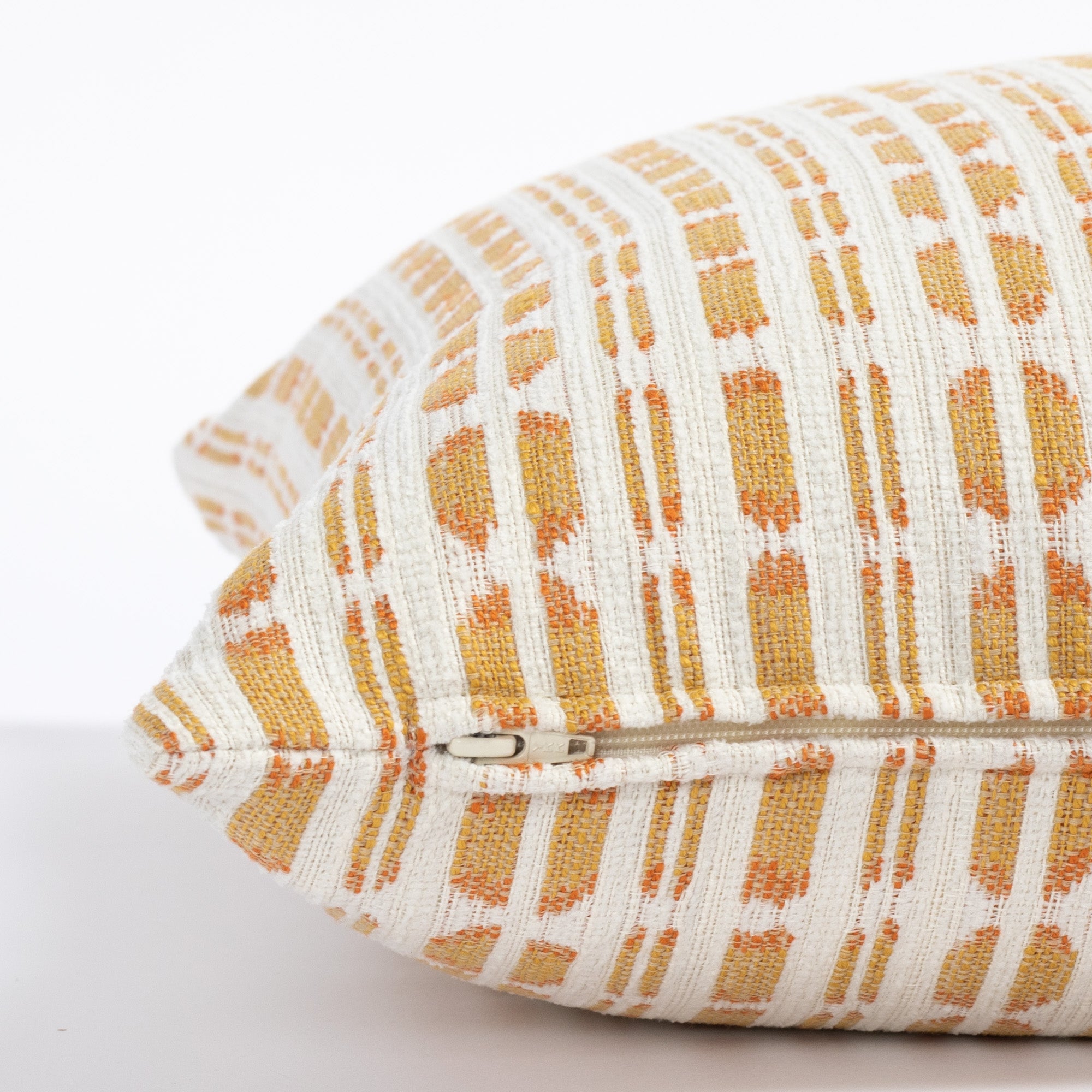 Calima yellow, tangerine and white small ikat patterned indoor outdoor pillow : view 3