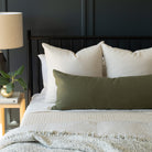 Bed Pillow combination : cream pillows with moss green bed bolster