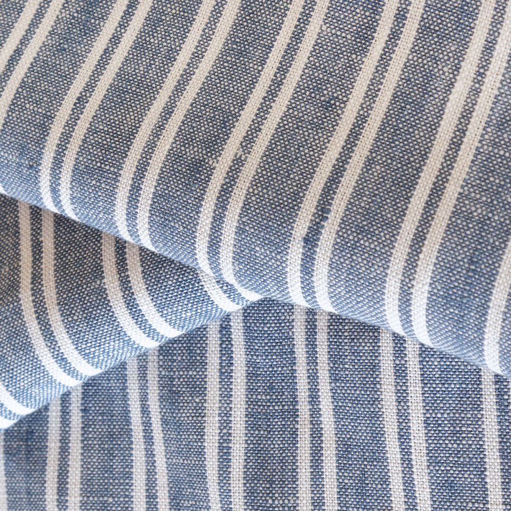 Blue & White Striped Linen Fabric
