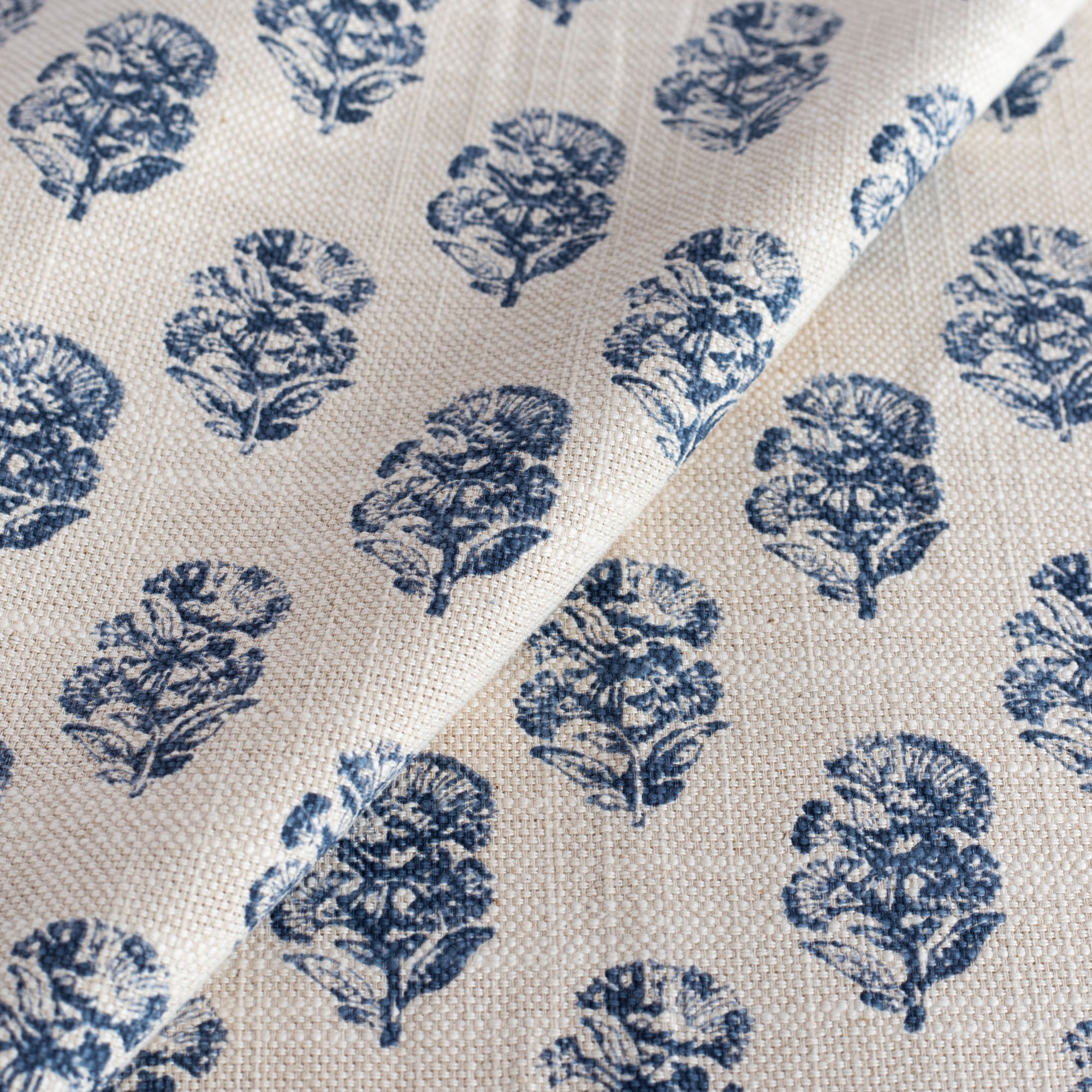 Indigo Blue and White Floral Print Upholstery Fabric by The Yard